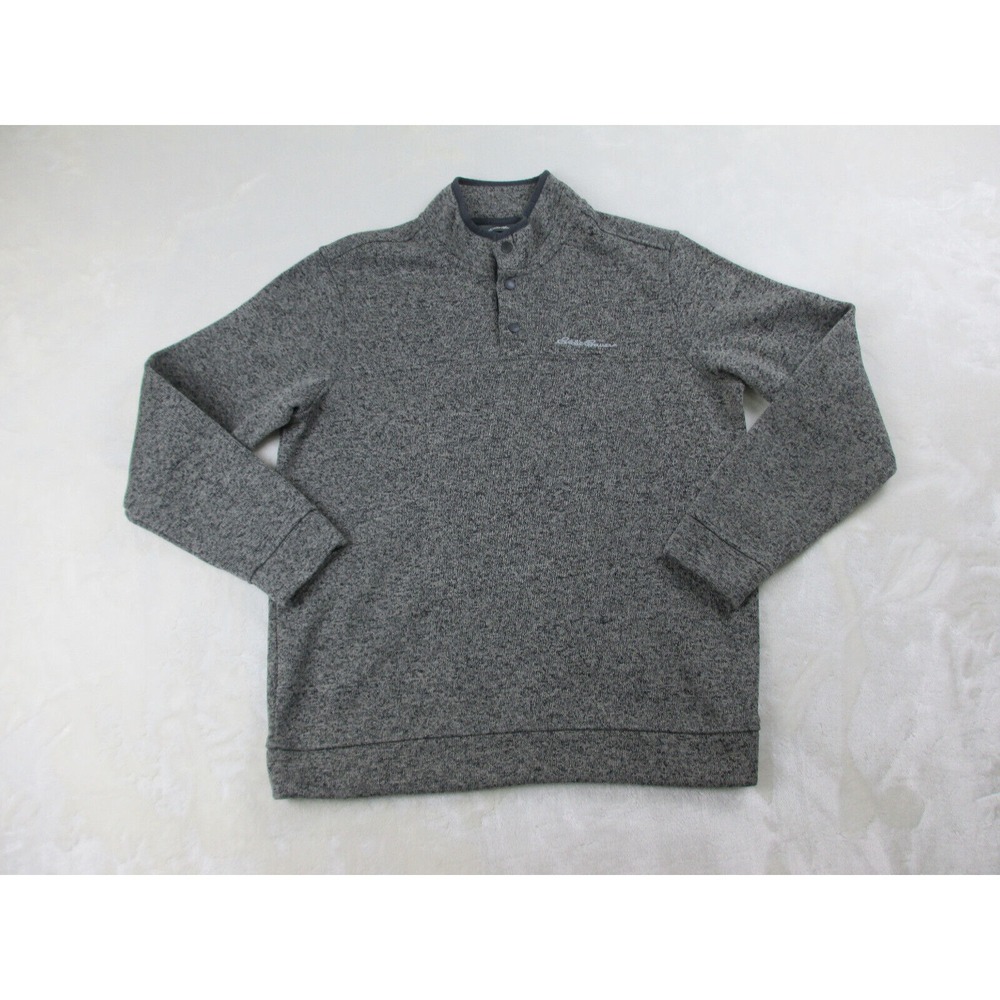 Eddie Bauer Sweater Mens Large Gray Radiator Fleece Snap Mock Pullover Hiking‎